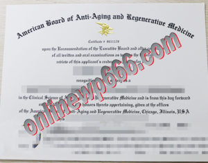 fake American Board of Anti-aging and Regeneratiue Medicine degree certificate